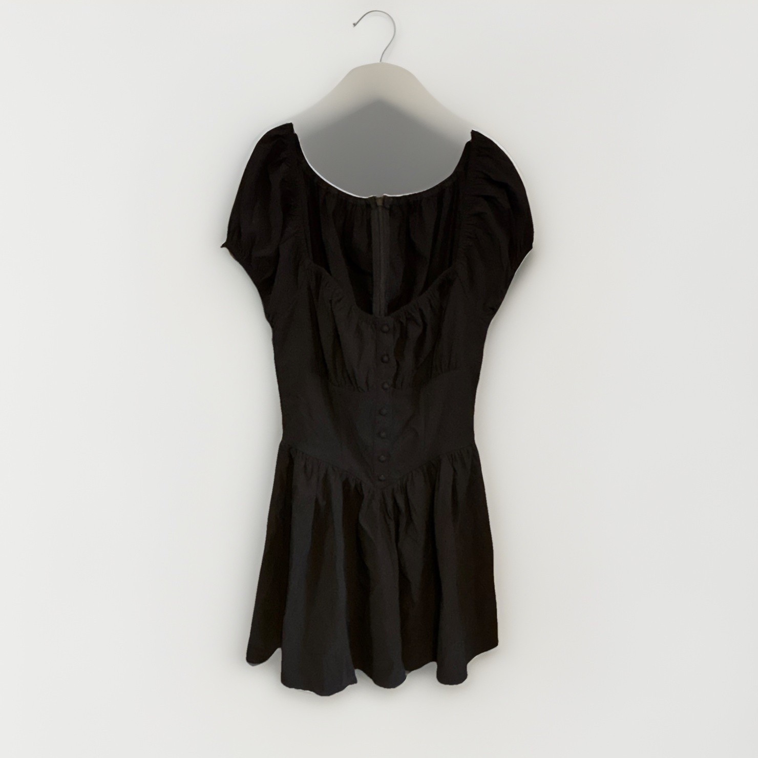 Black Short Sleeve Mini Dress Button Accents Viscose Blend Size S