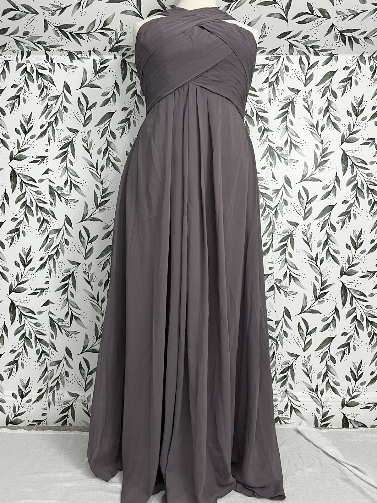 Grey A-Line Pleated Chiffon Prom Bridesmaid Formal Wedding Size L 12 Gown #2 New
