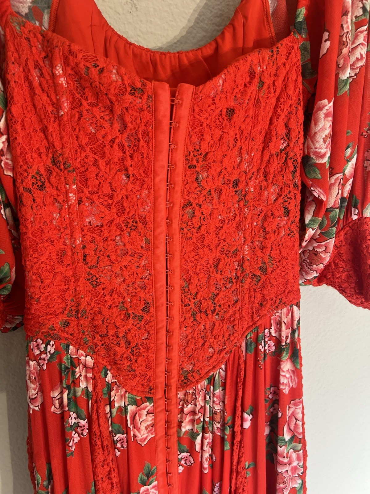 NWT We are HAH Maiden Memphis red corset lace floral midi dress Victorian Sz S