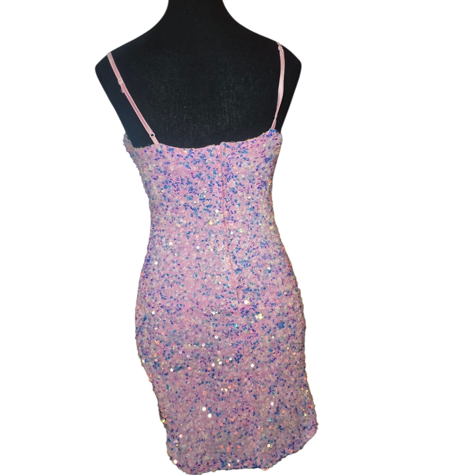 B. Darlin Pink Iridescent Sequin Spaghetti Strap Mini dress Size 5/6