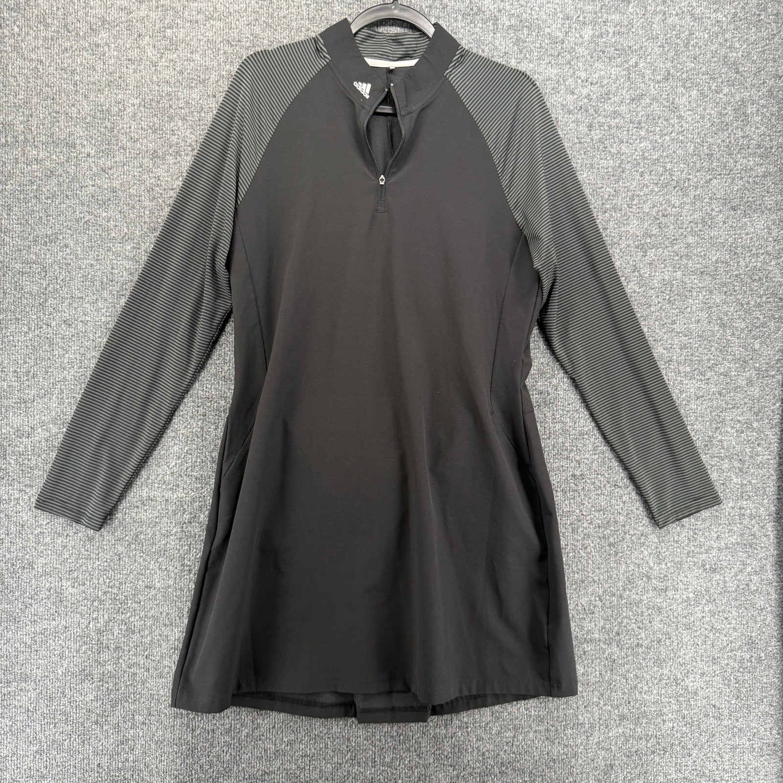 Adidas Dress Size L Black Gray 1/4 Zip Long Sleeve Mini Tennis Core Prep Classy
