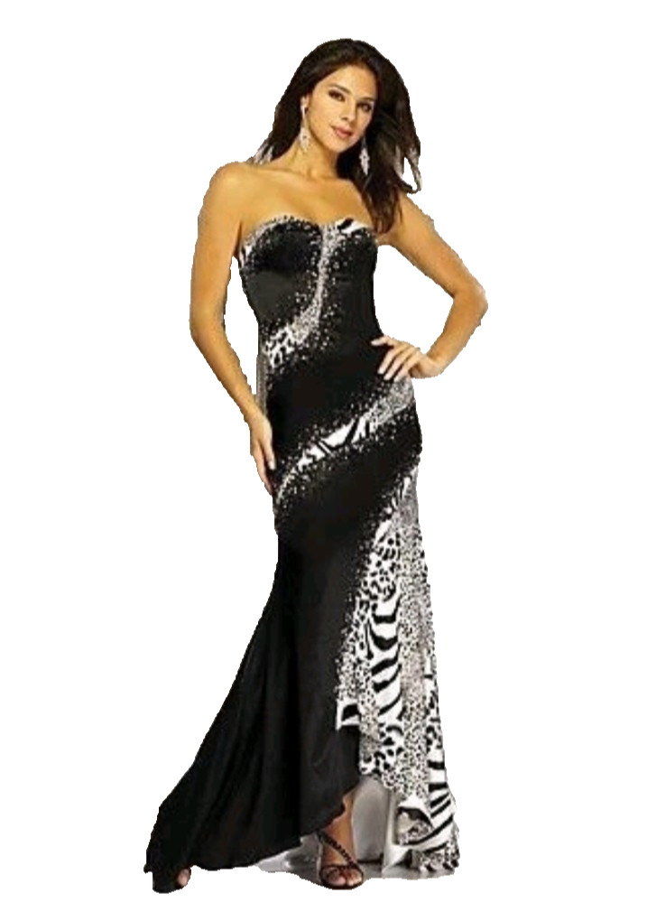 Night Moves Prom Collection Dress Gown Sz 16 Runs Small Black White Animal Print