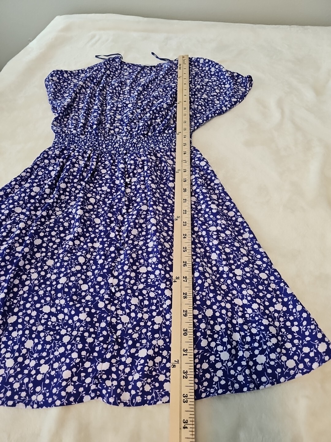Sienna Sky Dress Womens Small Blue Floral Cap Sleeve Pull Over Lined V Neck