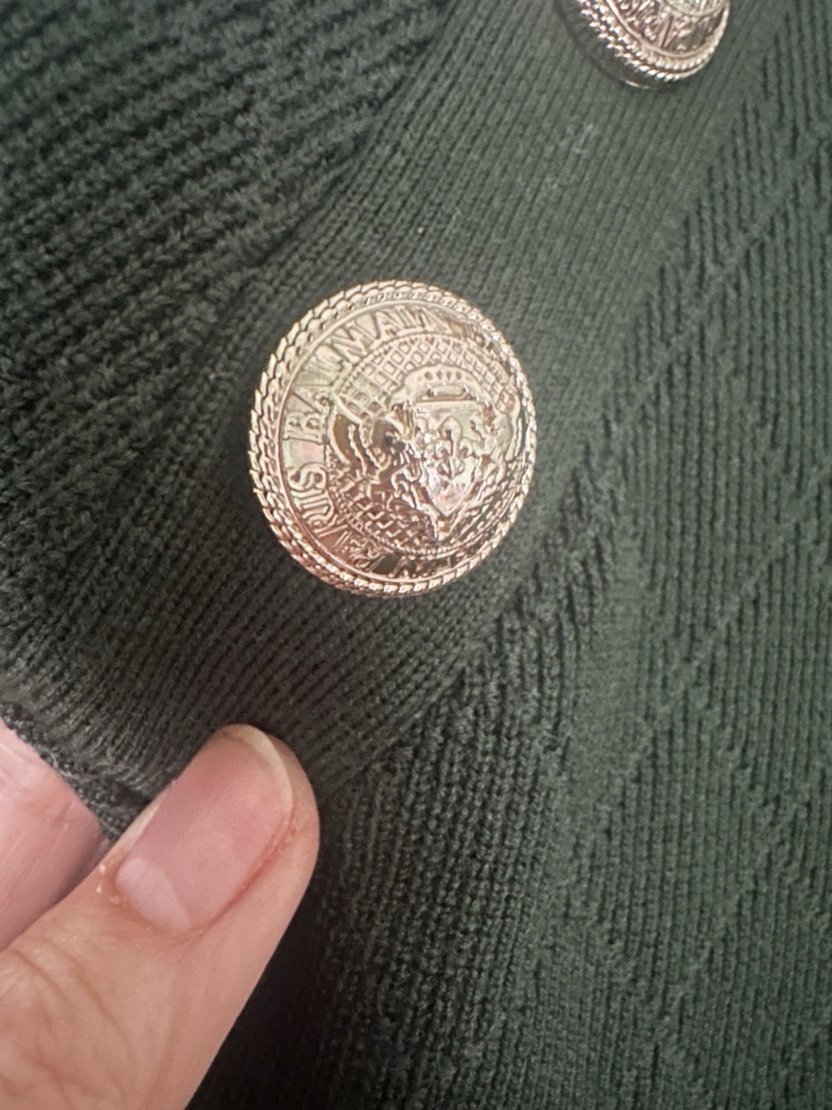 Balmain Green Dress w Gold Button Details Size M Estate Found G2U