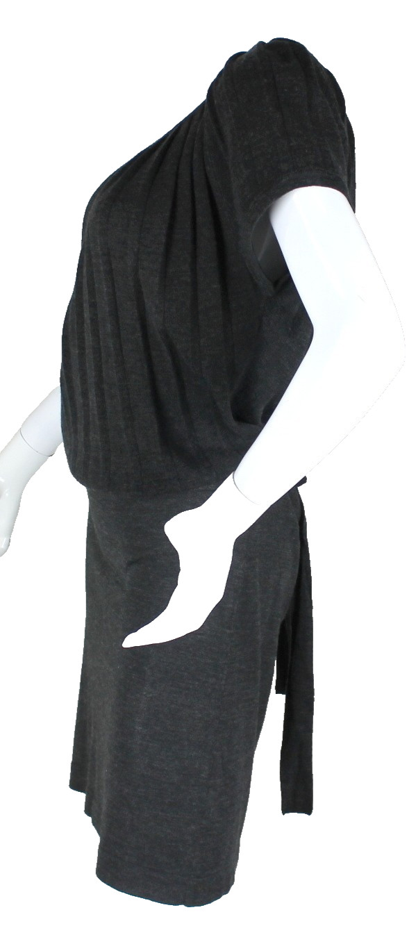{ANN TAYLOR LOFT} Sweater Dress Gray sz. M Pleated Blouson Wool Blend Stretch