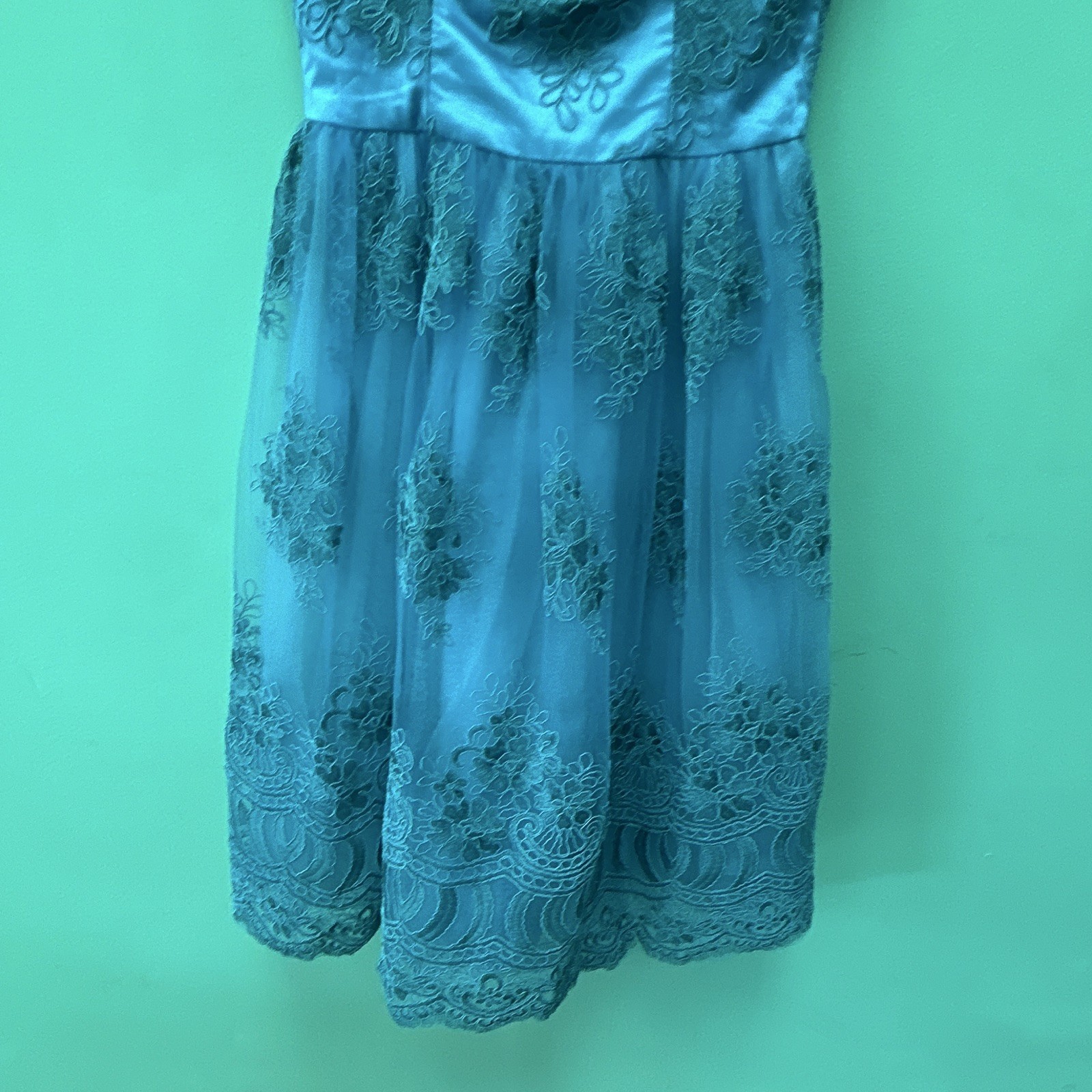 Chi Chi London Blue Floral Lace Fit & Flare Square Neck Knee Dress 4