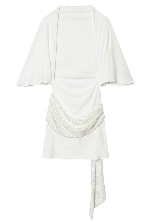ZARA White Draped Sequin Mini Dress Open Back Women’s XXL NWT