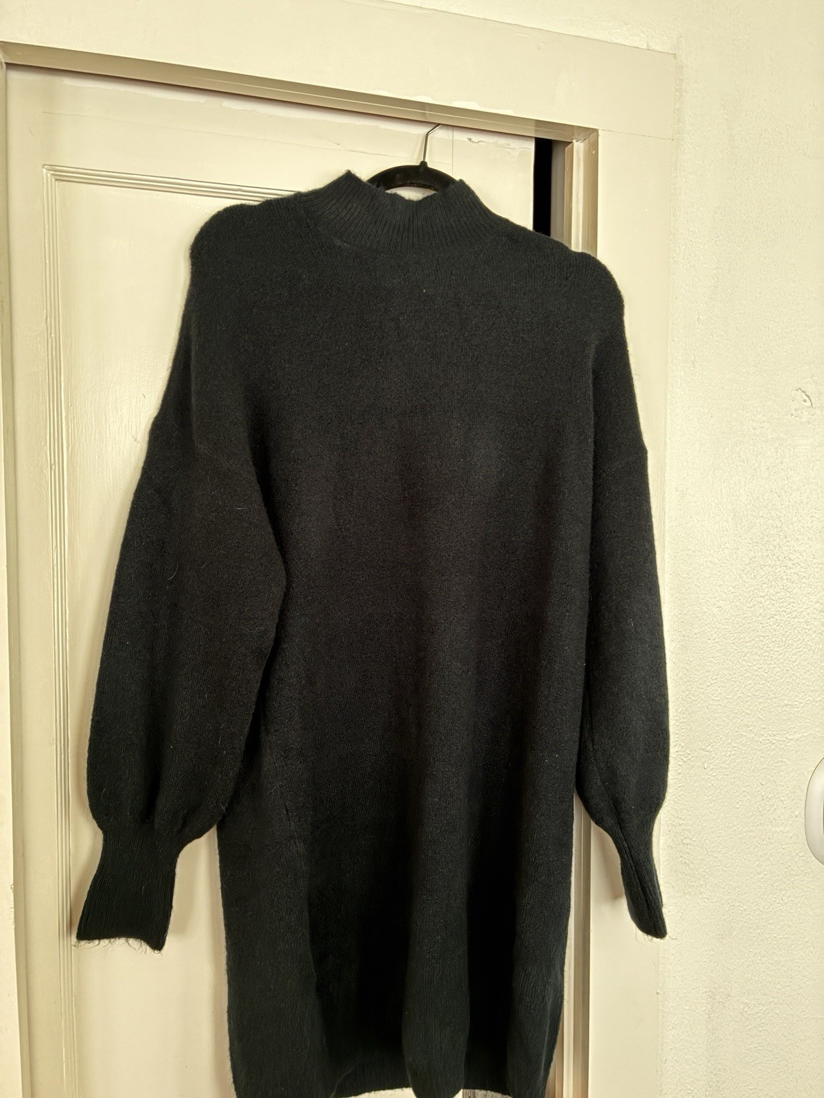 Vero Moda Black Knit High Neck Ribbed Balloon Sleeve Sweater Dress Large
