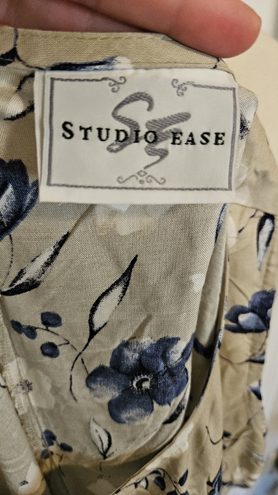 Vintage 90s Studio Ease Grey Green Blue Floral Sleeveless Rayon Maxi Dress Size