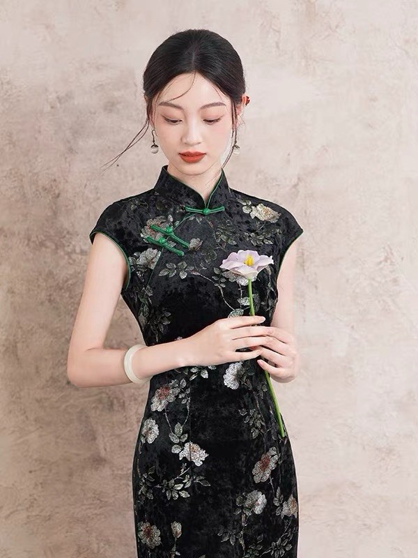 A35 2026 New Chinese Style Cheongsam Dress Women’s Vintage Slim Fit Long Qipao E