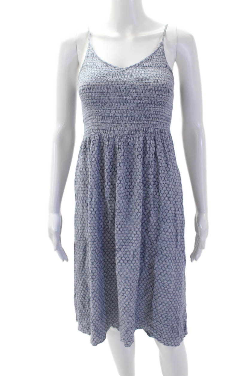 Pookie & Sebastian Womens Sundress Blue Geometric V-Neck Mid-Calf Rayon Size XS