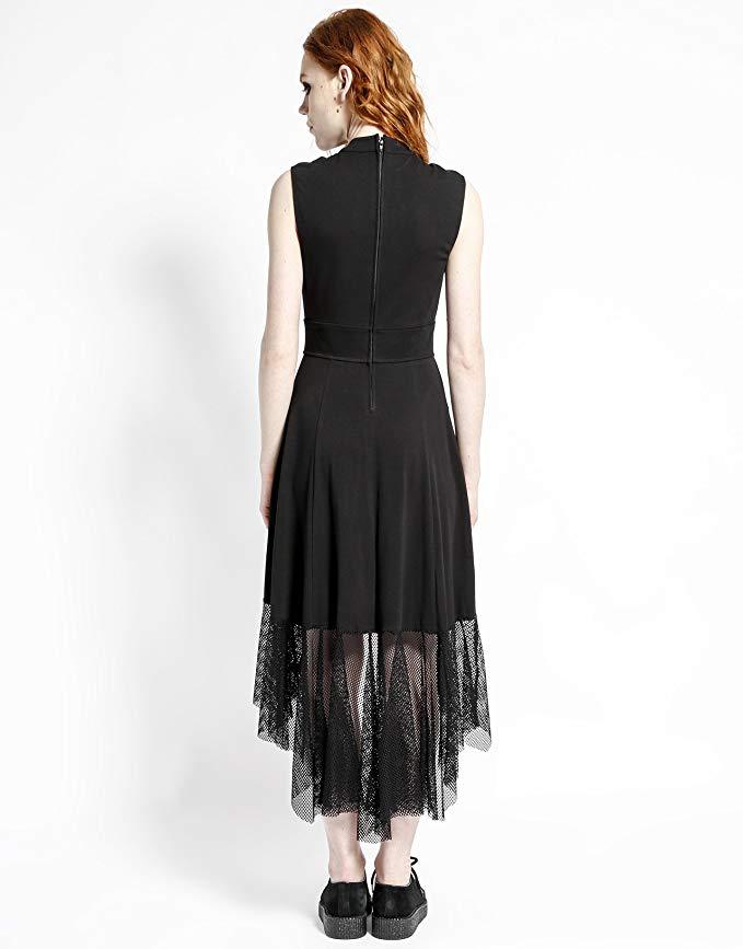 TRIPP NYC Gothic Punk Rock Star Vampire Black Hi Lo Eyelet Black Dress CE4634