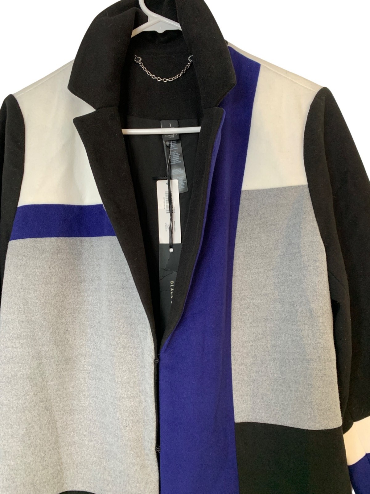 Chicos Black Label Size 8/10 M Patchwork Topper Coat RD10711 $259 NWT