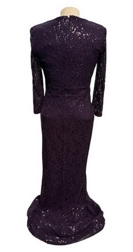Marina Eggplant Purple Sequin Embroidered Long Sleeve Gown Size 8 $289