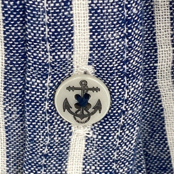 Nautica | Blue & Bright White Stripe Linen-Blend Belted Shirt Dress Medium NWT