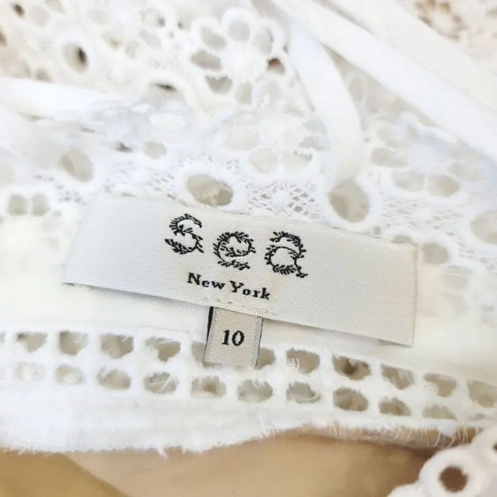 Sea New York Embroidered Eyelet Asymmetrical Lace Up Edie Dress in White Size 10