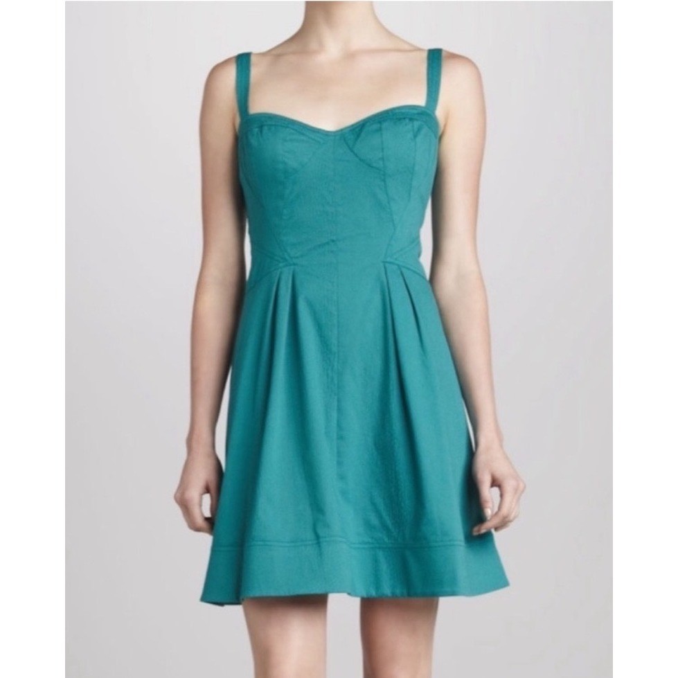 Teal Green Sweetheart Fit and Flare Mini Dress with Pockets Sleeveless