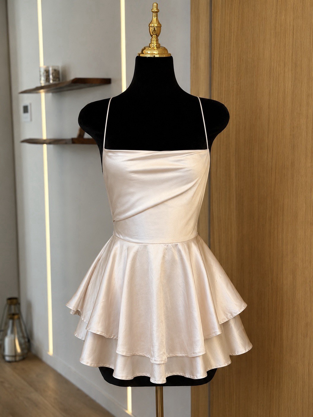 Saints & Secrets Party Champagne Satin Coquette Mini Dress | Quiet Luxury Muse