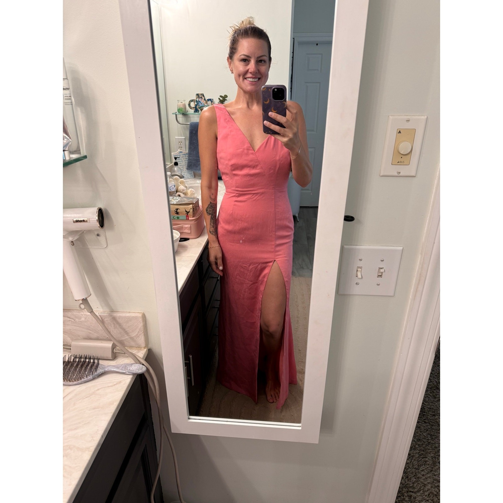 NBD Negroni Asymmetrical Strap Gown Pink Jacquard One Shoulder Maxi Dress S