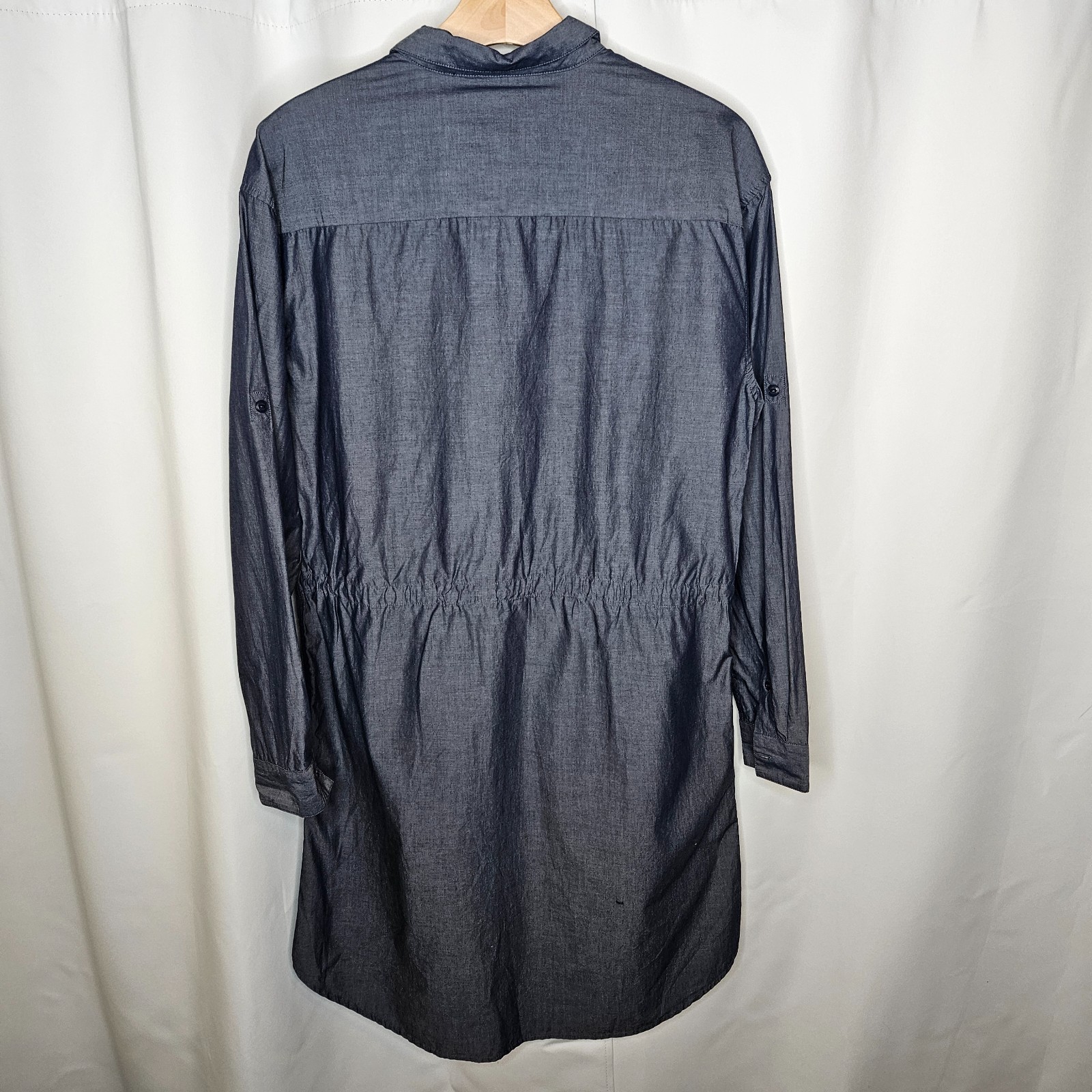 Sperry Top-Sider Womens Chambray Denim Shirt Dress Drawstring Waist Blue Med