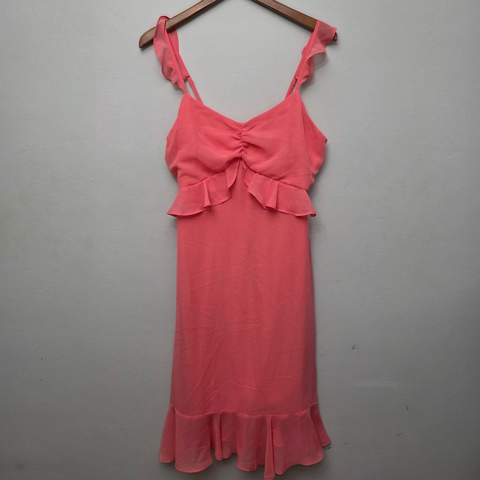 Lulus Mini Dress Womens Medium Coral Pink Ruffle Fit & Flare Barbiecore Summer