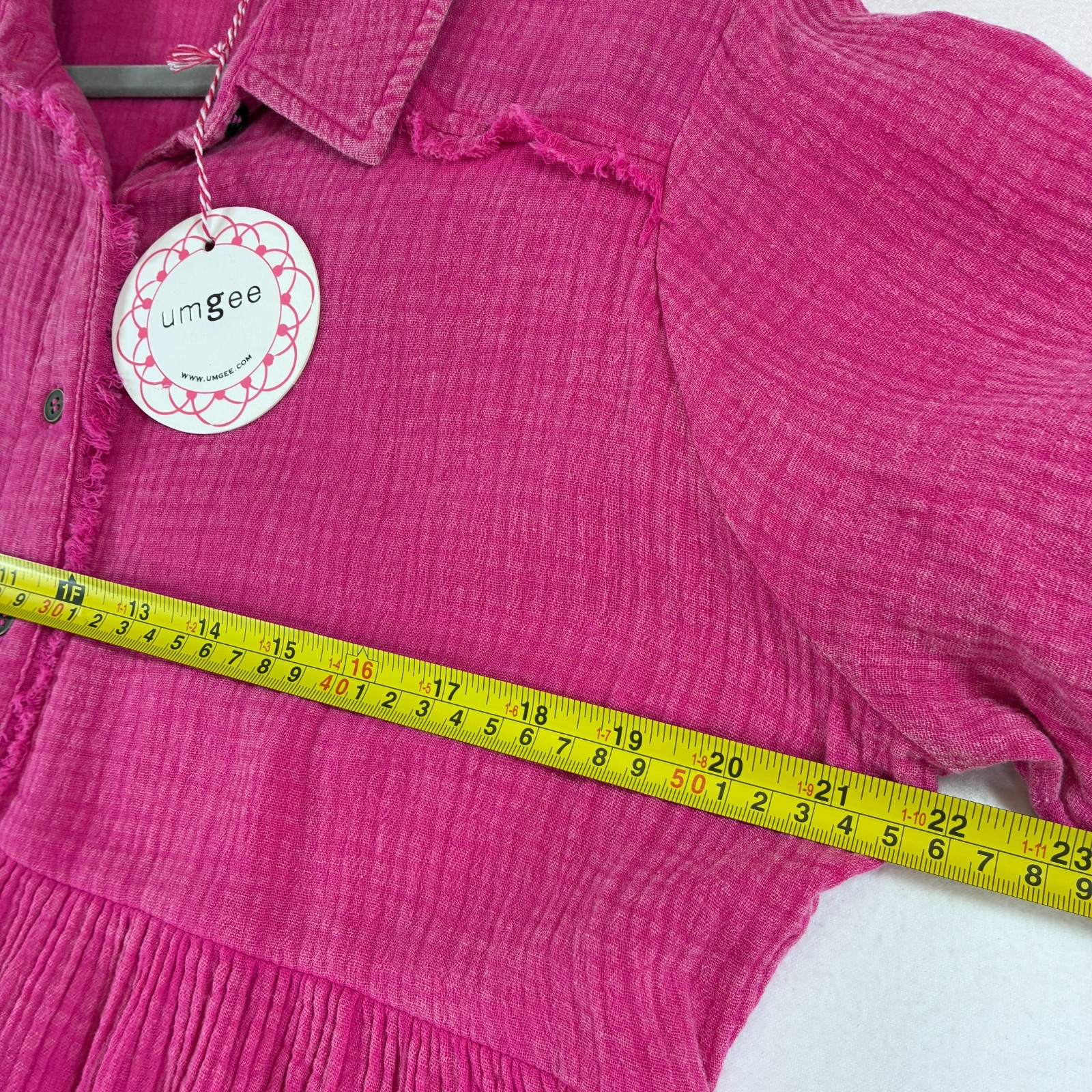 Umgee M Boho Hot Pink / Fuchsia Gauze Mini Shirt Dress New Babydoll 100% Cotton