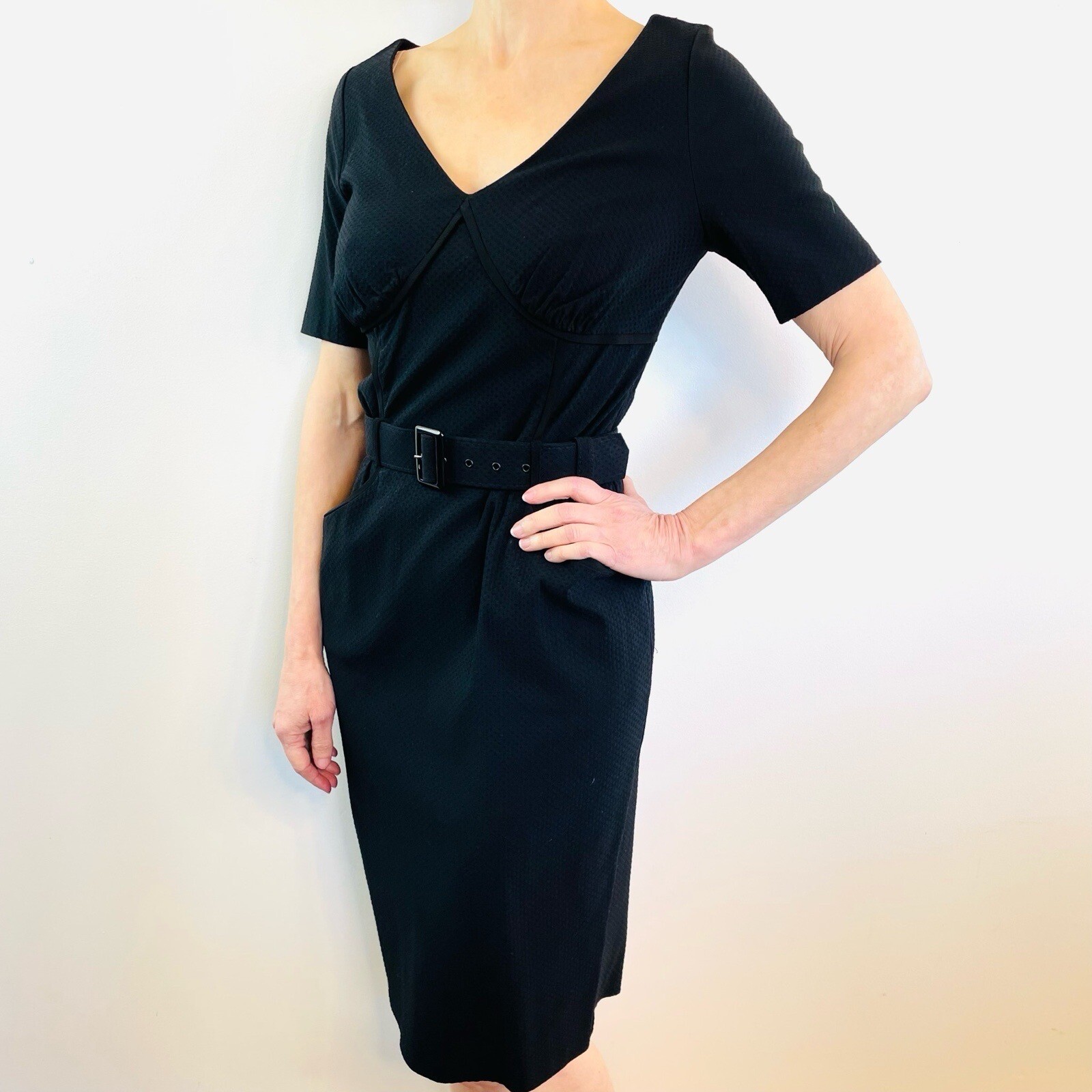 Leona Edmiston Frocks Size 1 (8 10) Black Short Sleeve Pencil Dress NWT
