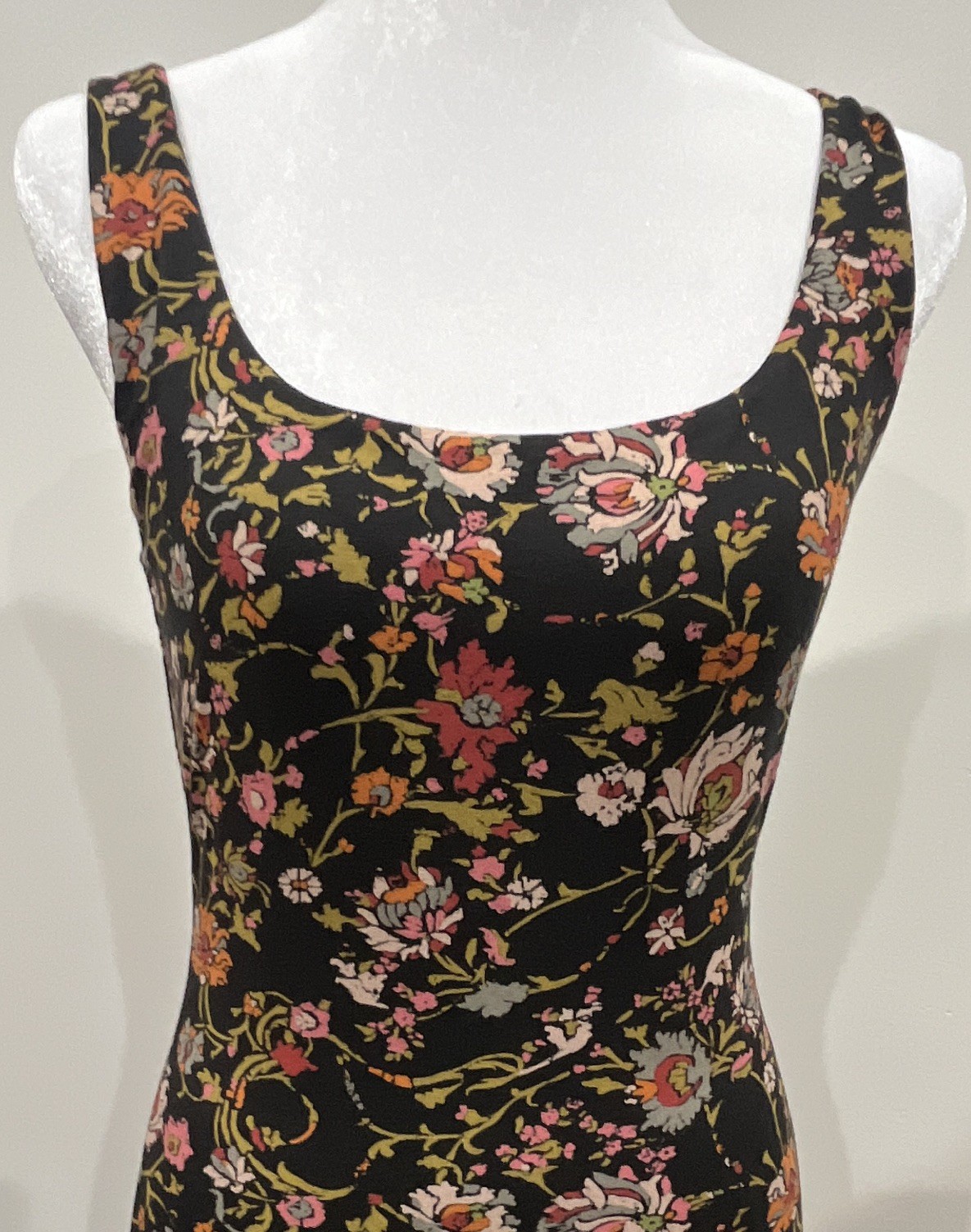 Peruvian Connection S Black Floral Pima Cotton Tank Bodycon Dress Cottagecore