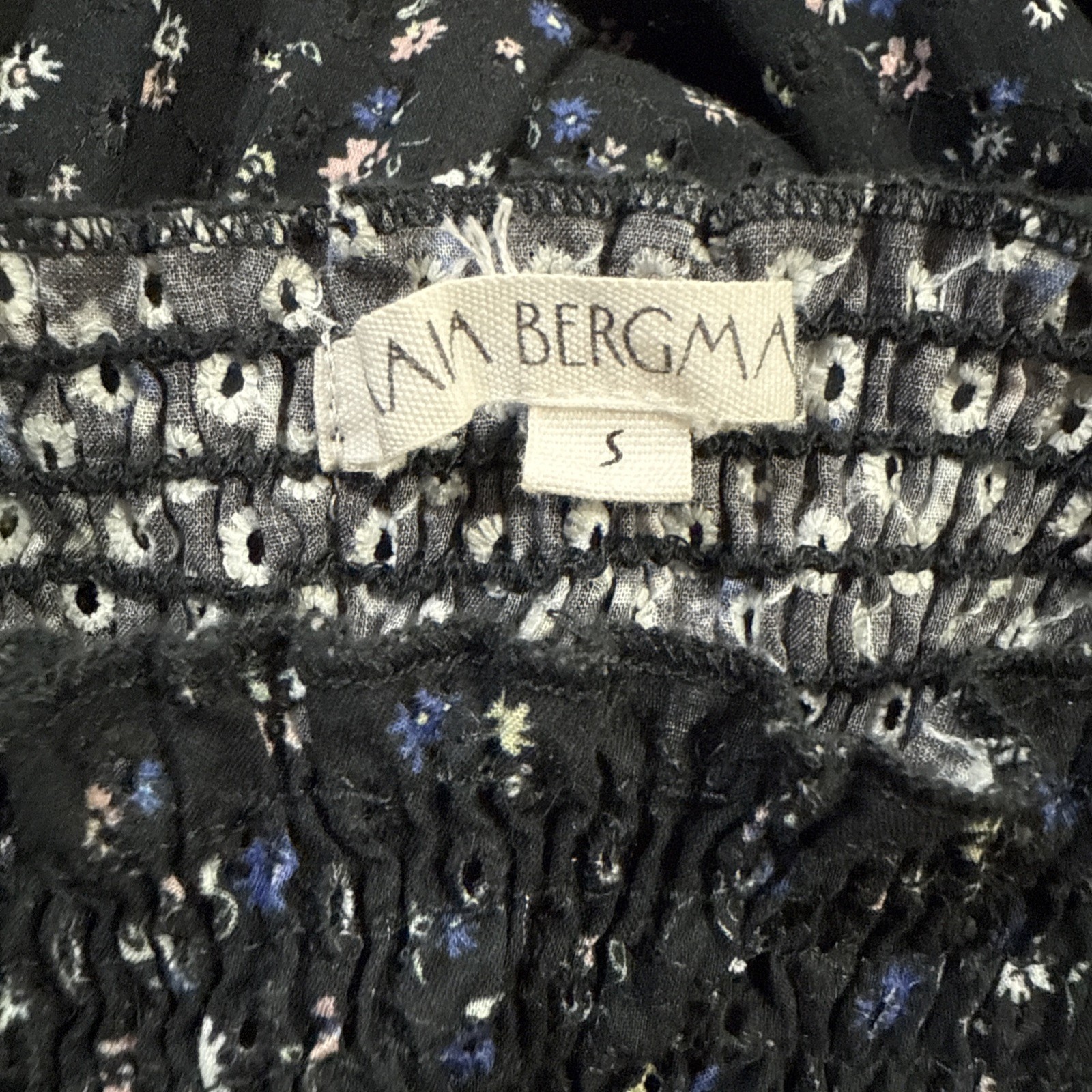 Anthropologie Maia Bergman Simone Smocked Black Floral Eyelet Midi Dress Size S