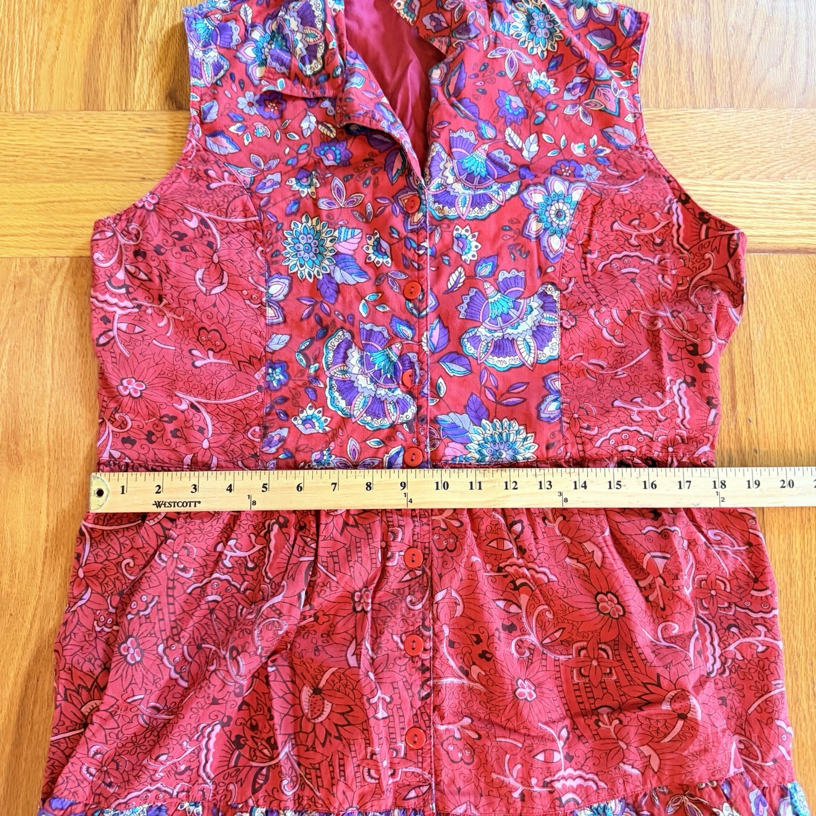 90s Red Floral Paisley Button Front Maxi Dress PL Peasant Boho Western Whimsy