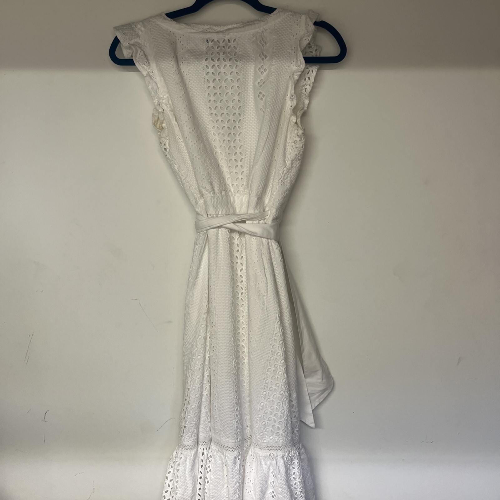 JCrew White Eyelet Wrap Dress Size 2 Cotton Flutter Sleeve Cottagecore White