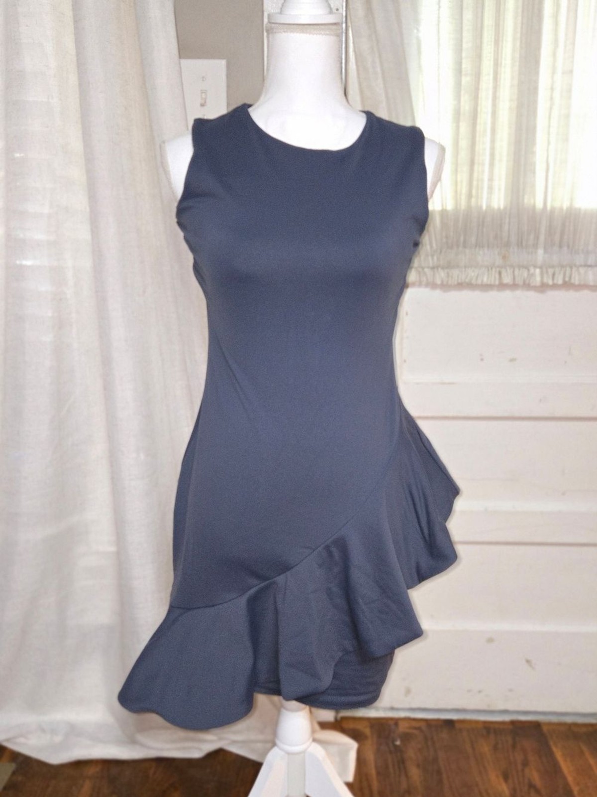 Susana Monaco Navy Asymmetric Ruffle Hem Mini Dress