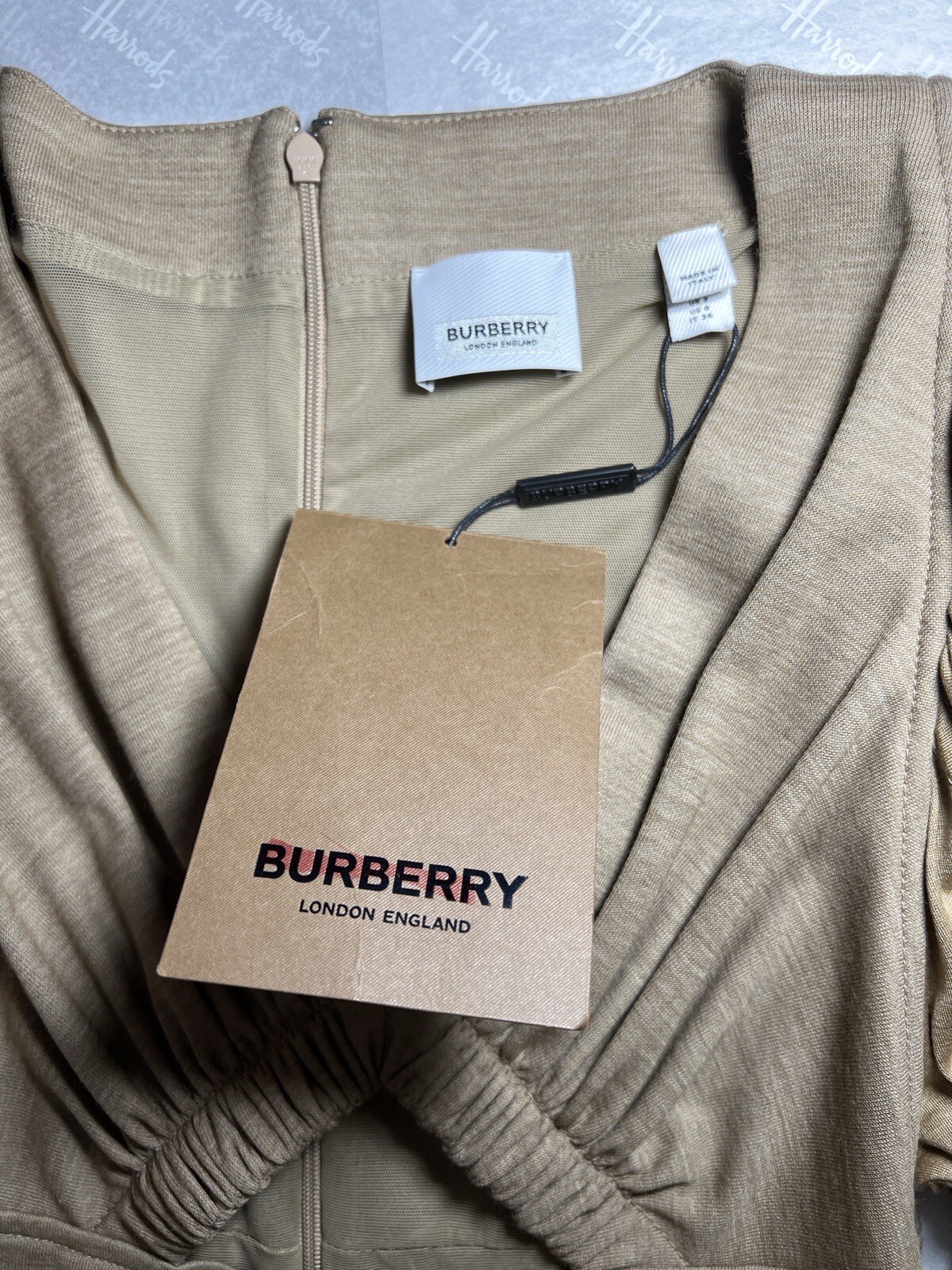 BURBERRY Cutout Gathered Wool Silk Jersey Dress Size UK 2 NEW RRP £2500
