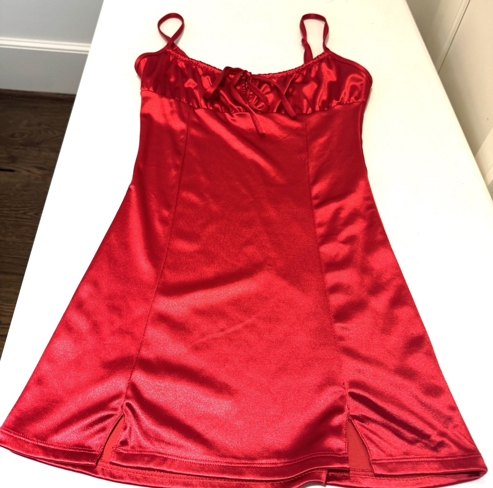 Dolls Kill Dress Sugar Thrillz Size M Red Satin Mini Strappy Women EUC