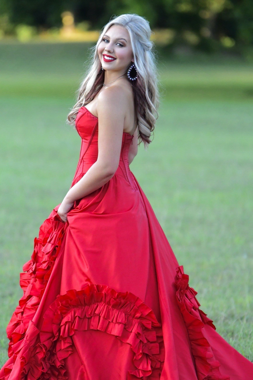 Original & Rare Satin Strapless Ruffle Long Formal Ballgown Dress Size S