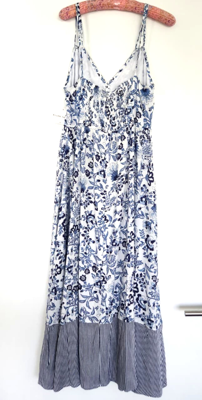 ✨NEW! Modern ELLEN TRACY Blue Cottage Floral Farm Long Maxi Dress Rio Gypsy $149