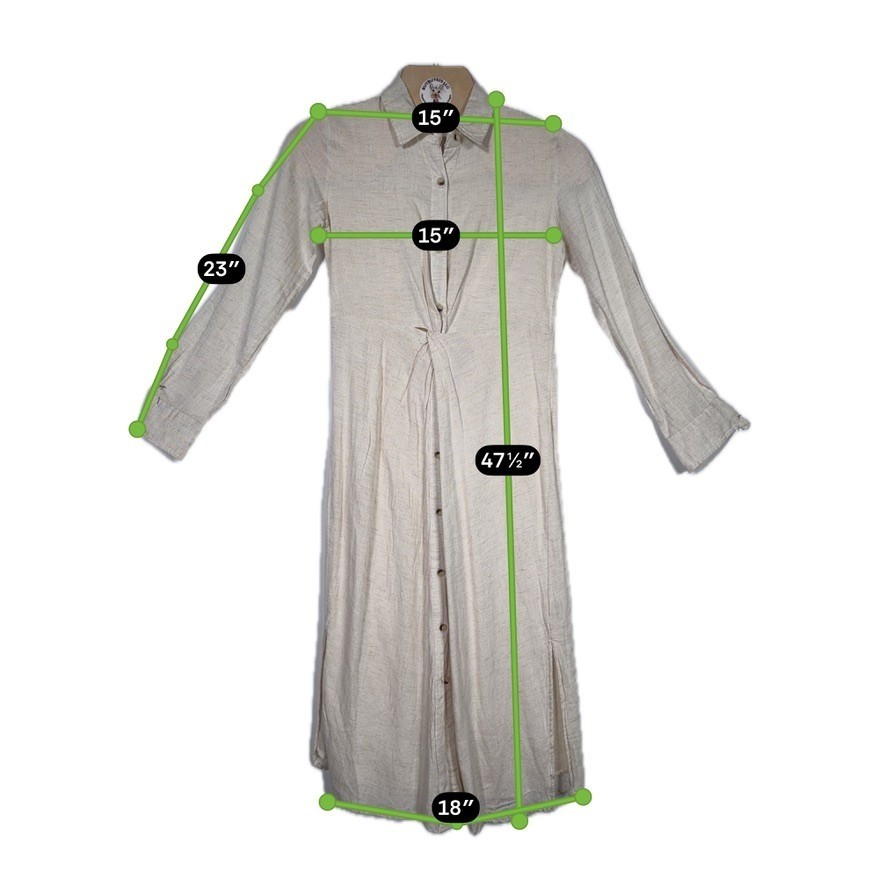 Sim & Sam XS Natural Linen Blend Twist Front Shirt Dress Midi Maxi NWT