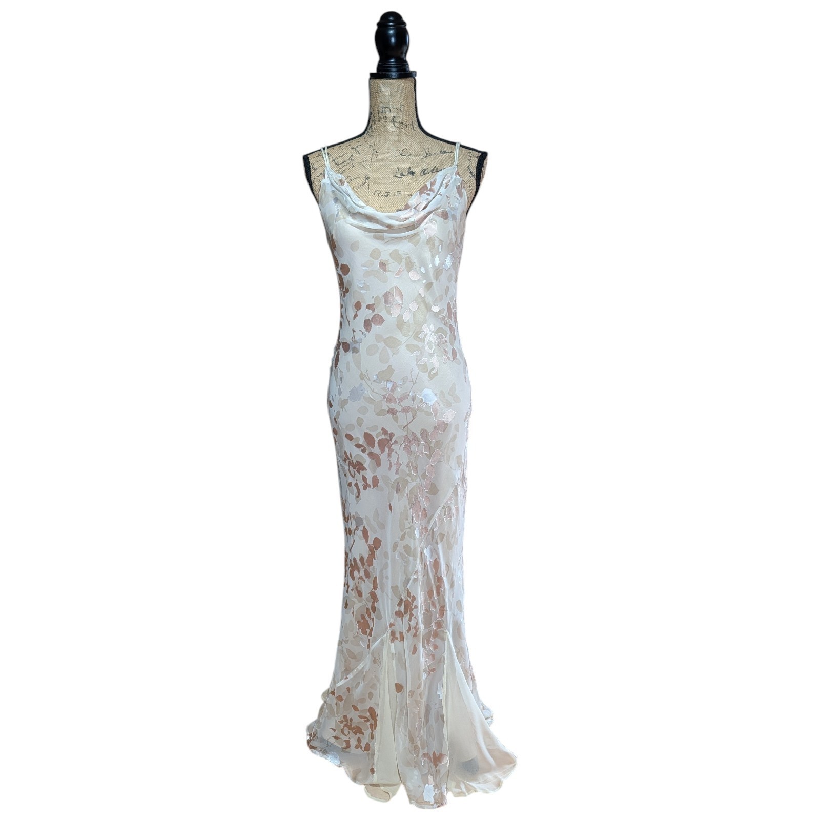 Vintage 90s Monsoon Long Bias Cut Burn Out Floral Slip Dress UK 10/12 (US 8)