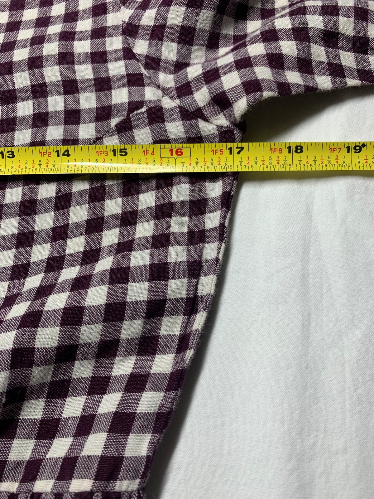 Pyne & Smith 100% Linen Aubergine Gingham Check Midi Dress XS with Tie Belt USA