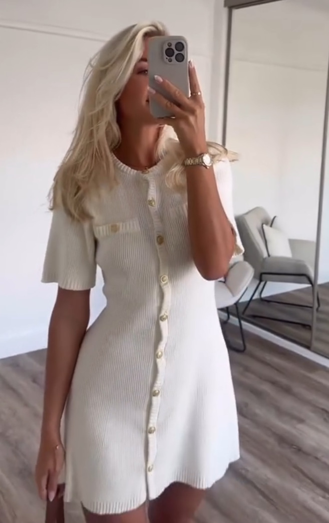 NWT H&M 100% Cotton Rib-knit Fitted Button Front Dress White Sz XS S M L XL XXL