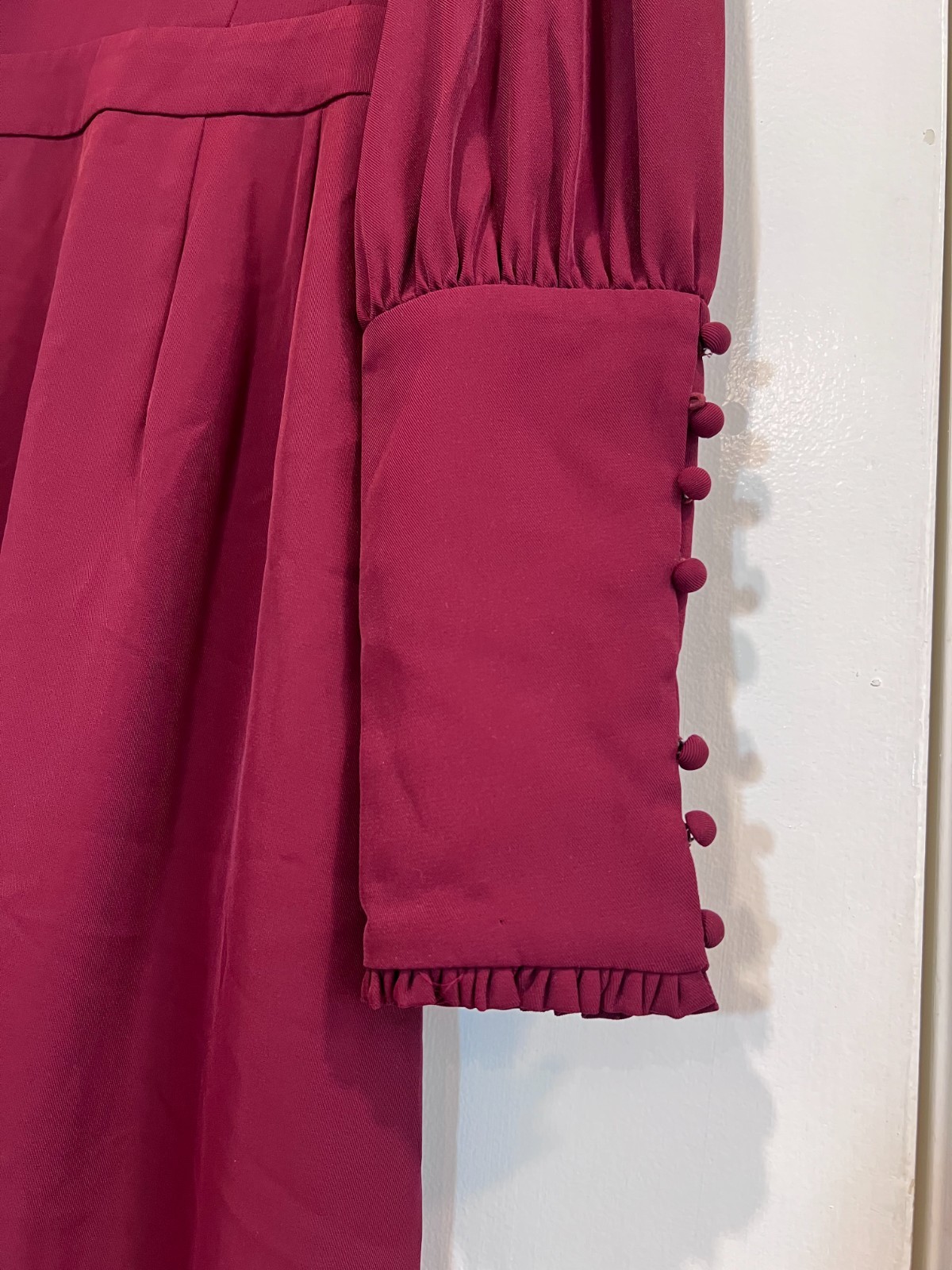 D-Harry Burgundy Lace Mesh Panel Maxi Dress Size Medium Long Sleeve Button Cuff