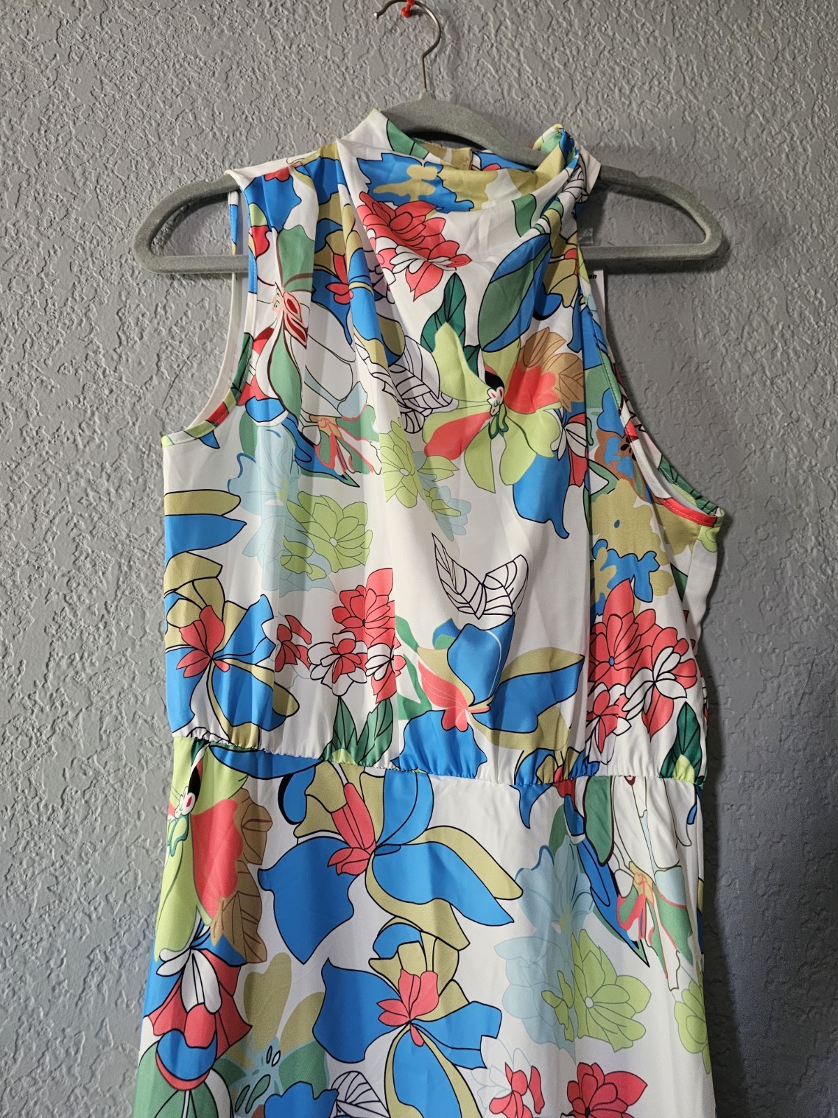 PrettyGarden Multicolor Floral Mock Neck Sleeveless Satin Maxi Dress Long M