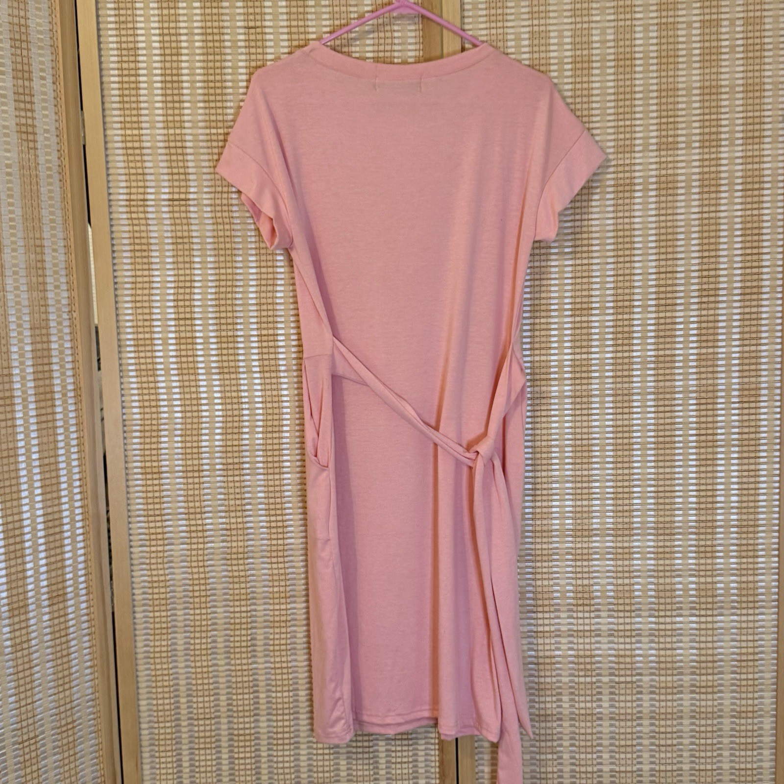 Merokeety Womens M Dress Shift Knee Short Sleeve Pockets Pink Party Career