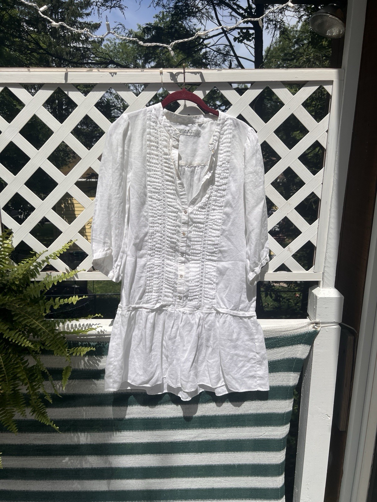 Zara Women’s Dress White Size Medium Zara Basic Made In Spain Linen Pin Tucked