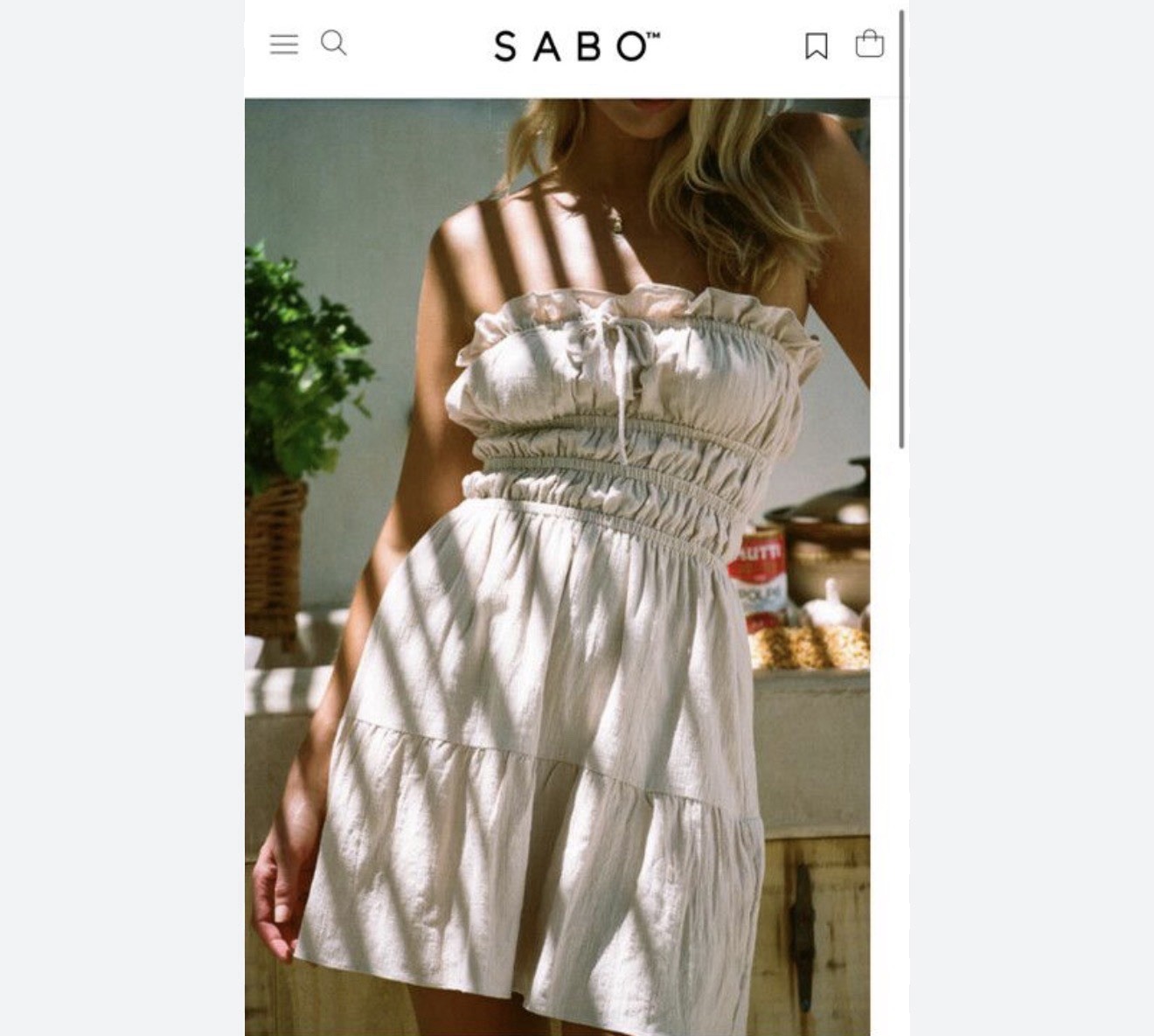 SABO Beige Strapless Smocked Ruffle Lined Woven Mini Dress S