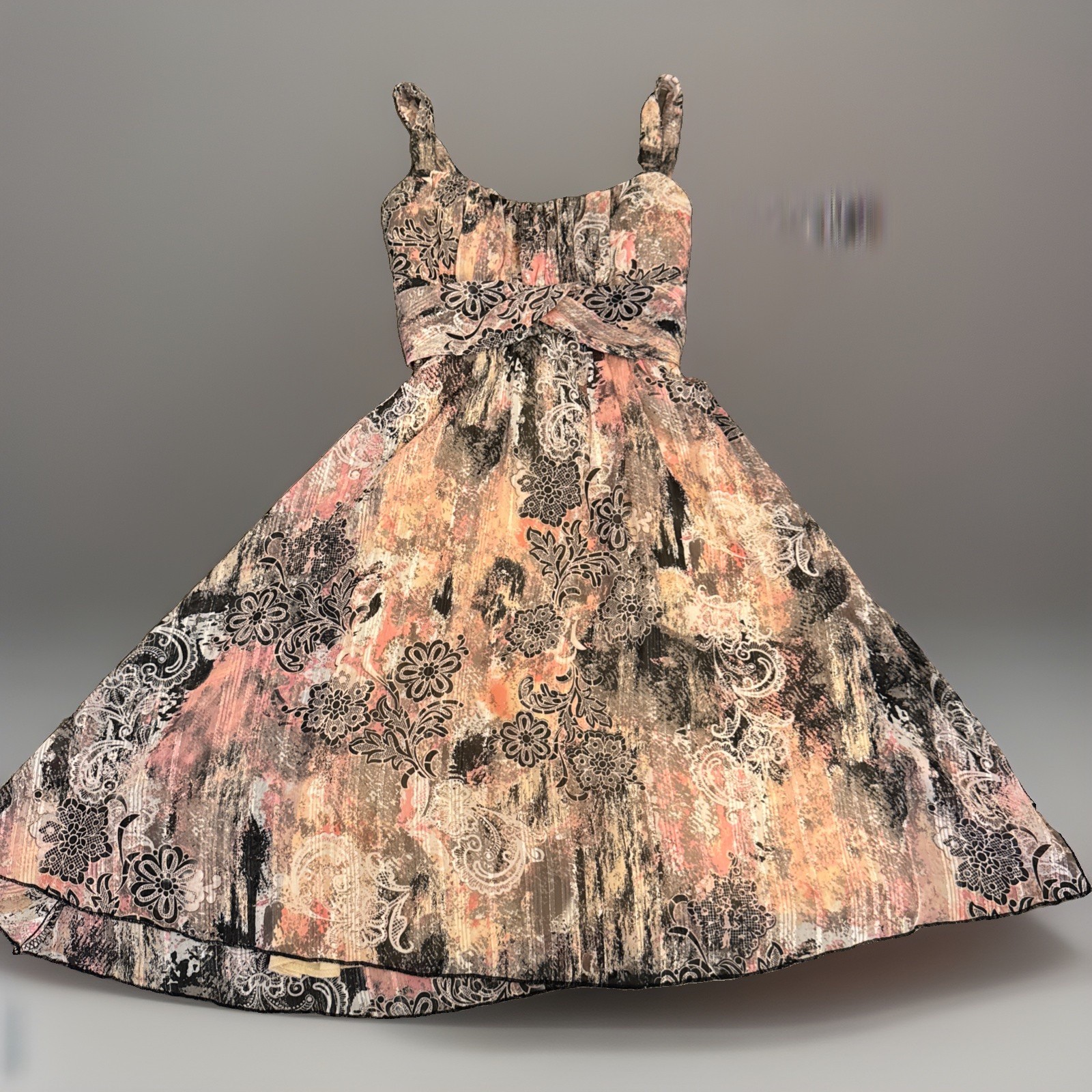 Vintage Y2K Fairy Dress Paisley Pink Gold Black Fairy Asymmetrical Hem Size 6