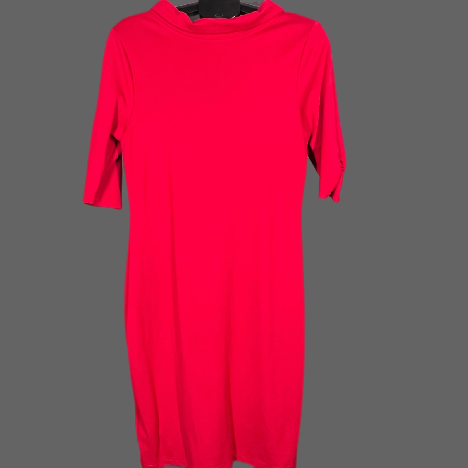 Unique Vintage Dress Womens 2XL Red Half Sleeve Shift Collared Back Zip Stretch