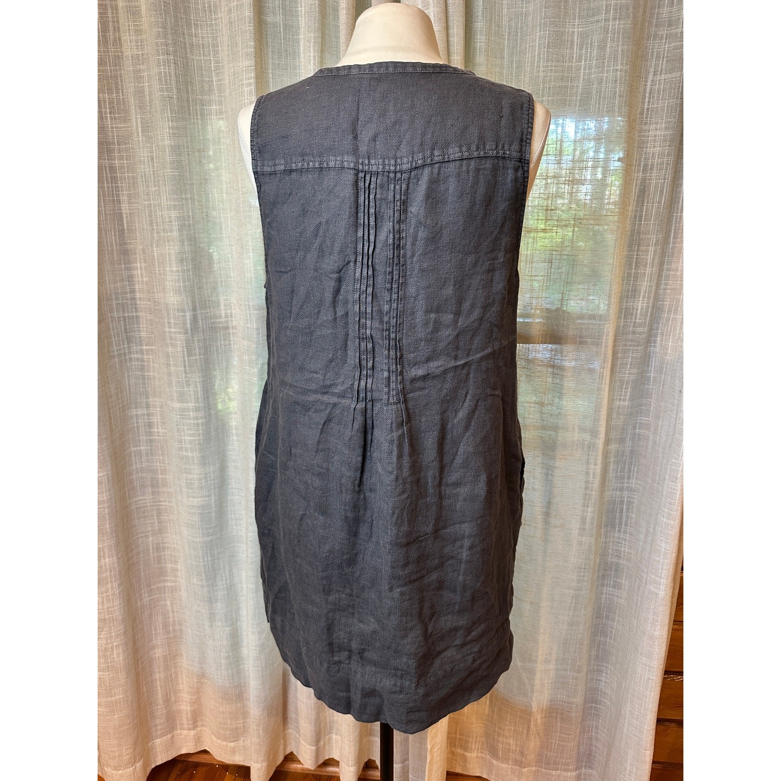 Faherty 100% Linen Sleeveless Shift Dress Charcoal Gray Women’s L