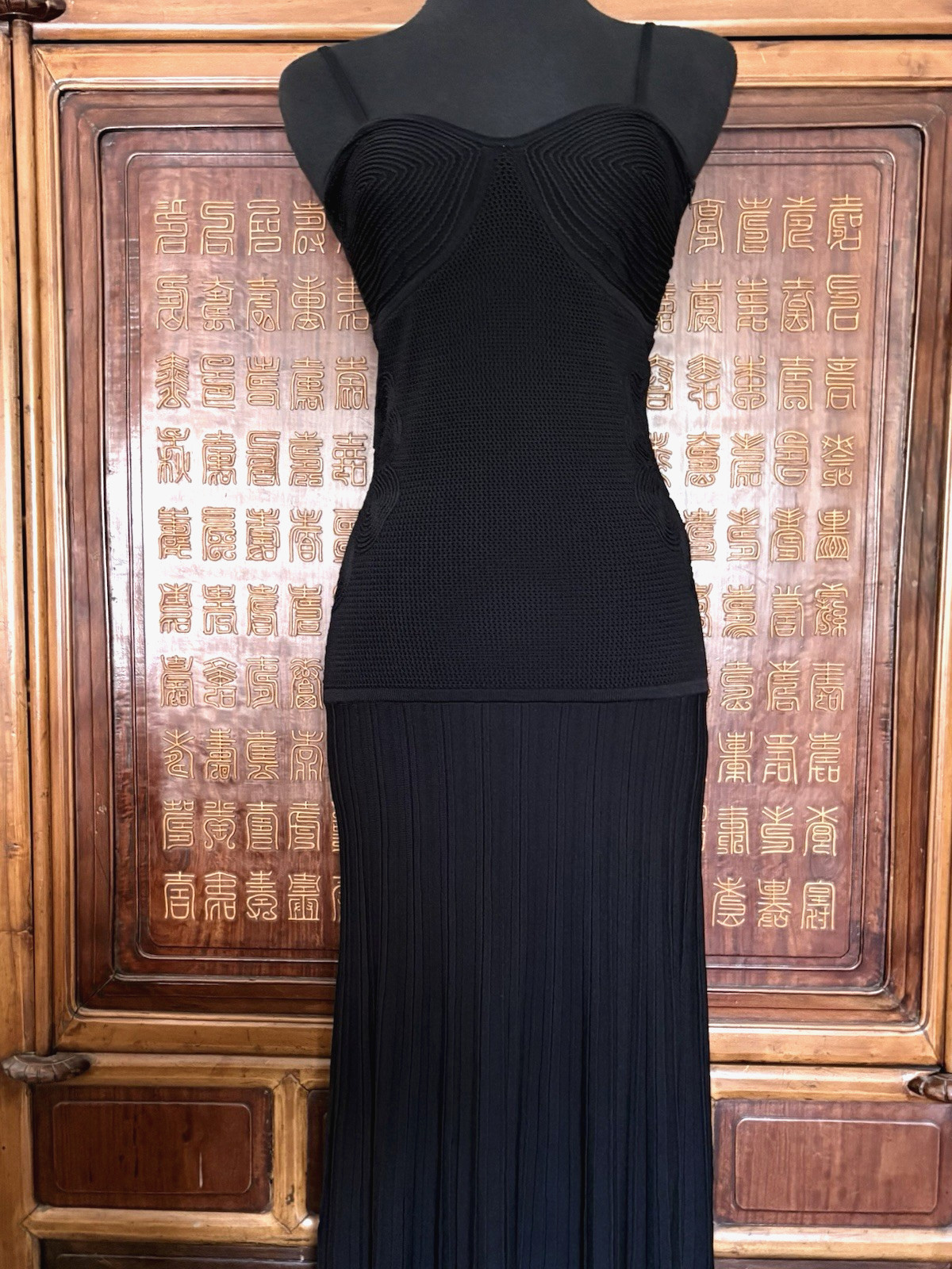 Camila Coelho S Black Embroidered knit combination Sleeveless Fitt &flare Maxi