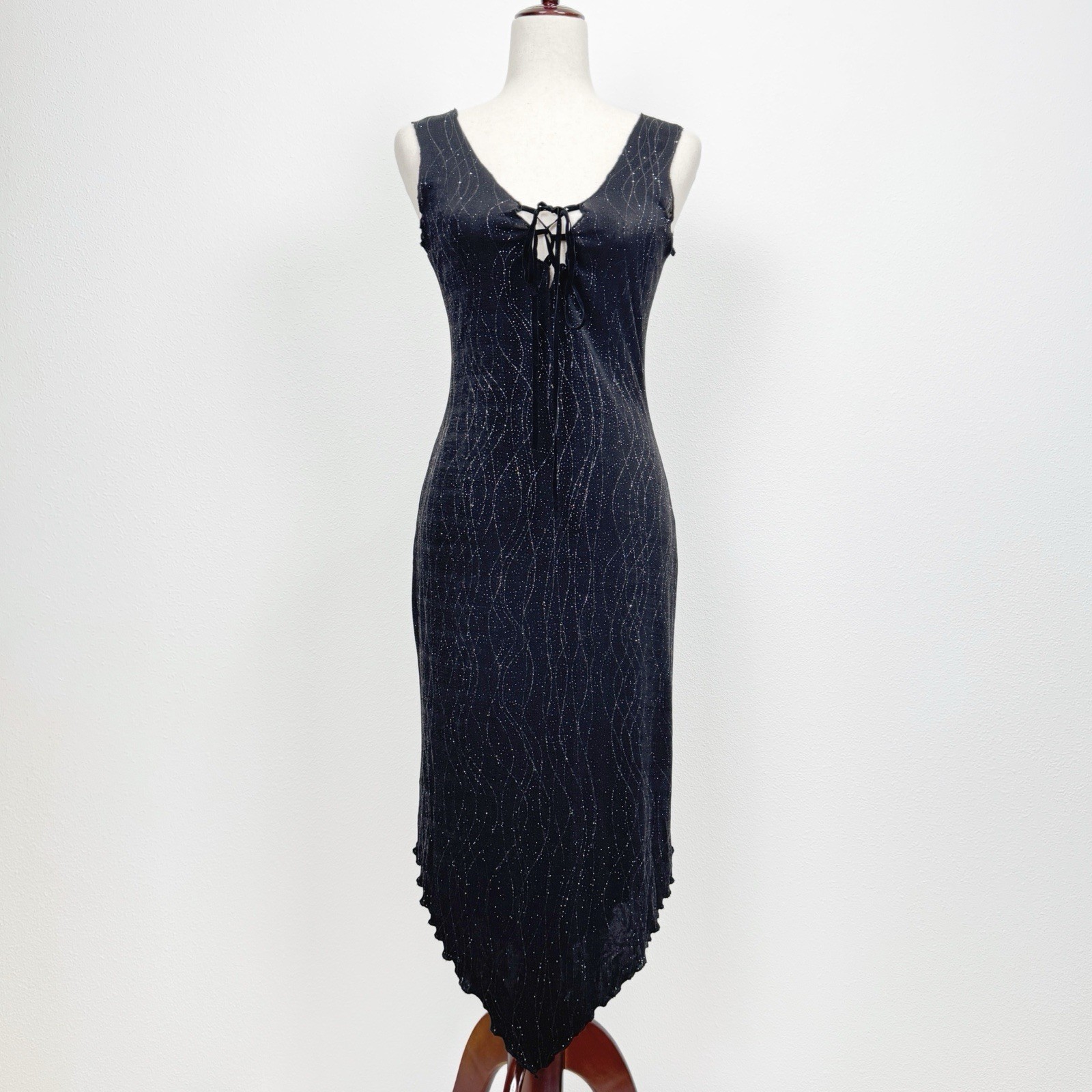 Vtg Unbranded 90s Whimsigoth Dress Womens Small Black Shimmer Witchy Goth Grunge